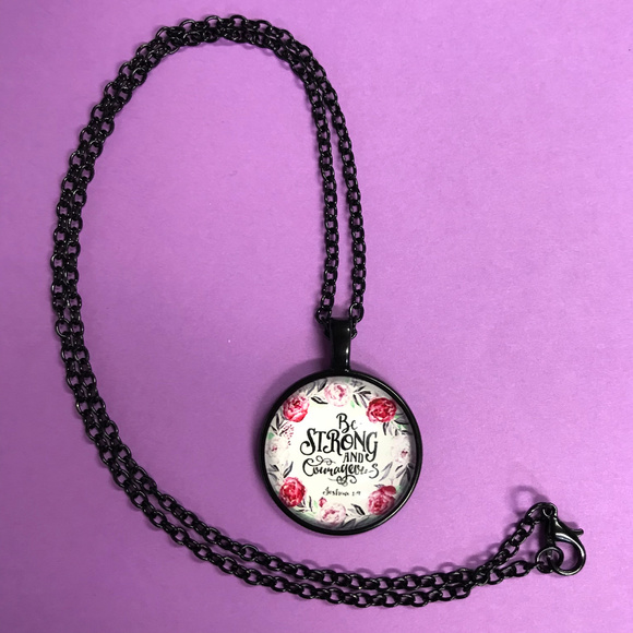 Be Strong and Courageous Black Pendant Necklace - Picture 2 of 5